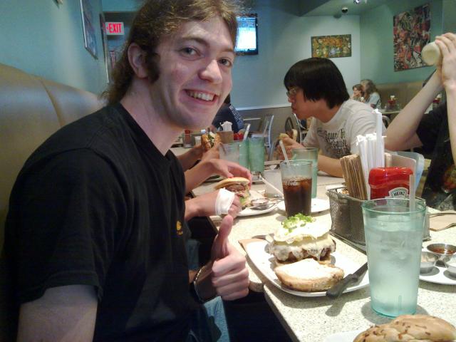 Drew with a giant burger